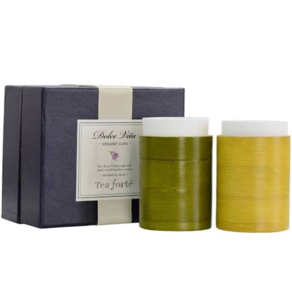 Dolce Vita Tea Forte Bone China Cups with Bamboo Covers Botanical Hues